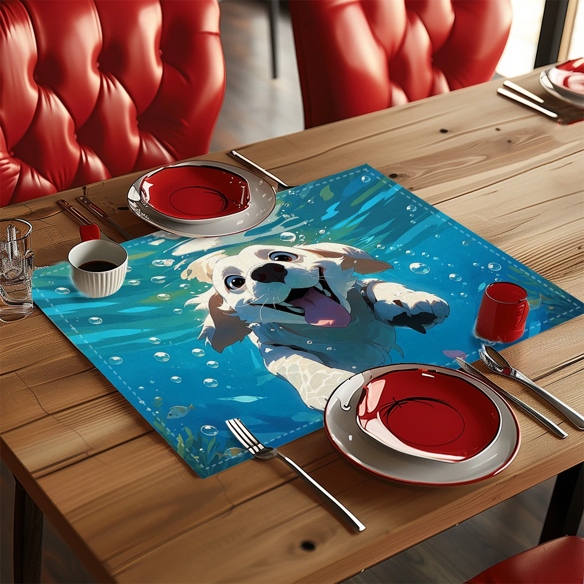 Cartoon Farm Tractor Pattern Polyester Placemats, Decorative Table Mats for Dining, Creative Daily Home Table Decor Supplies