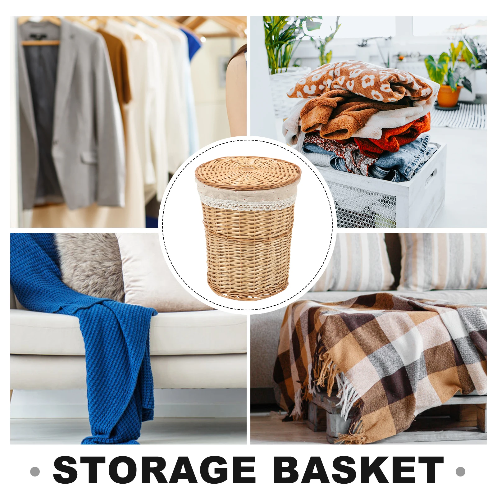 

Woven Storage Laundry Hamper Toy Storage Desktop Basket Makeup ganizer Natural Material Large Capacity Home Hotel Sundries