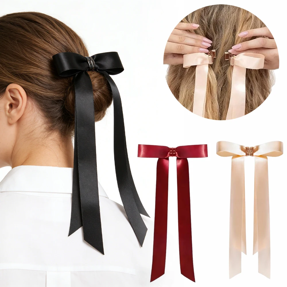 

Магнитная заколка для волос с длинной лентой-бантом, нескользящая, надежно фиксирующая волосы, для женщин, для нежной укладки на ночь