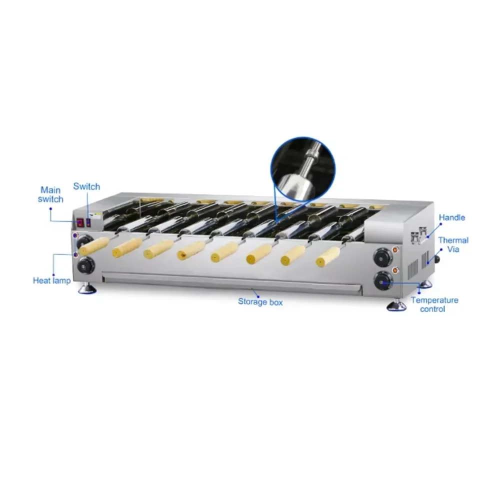 

Cross-border Newest Arrival Commercial Snack Food Shop 8pcs Gas Chimney Cake Oven Machine with Factory Price on Sale