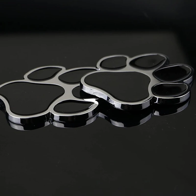 6.5x6cm Black 3D Chrome Dog Paw Footprint Metal Sticker Paw Print Car Decal for Auto Motorcycle