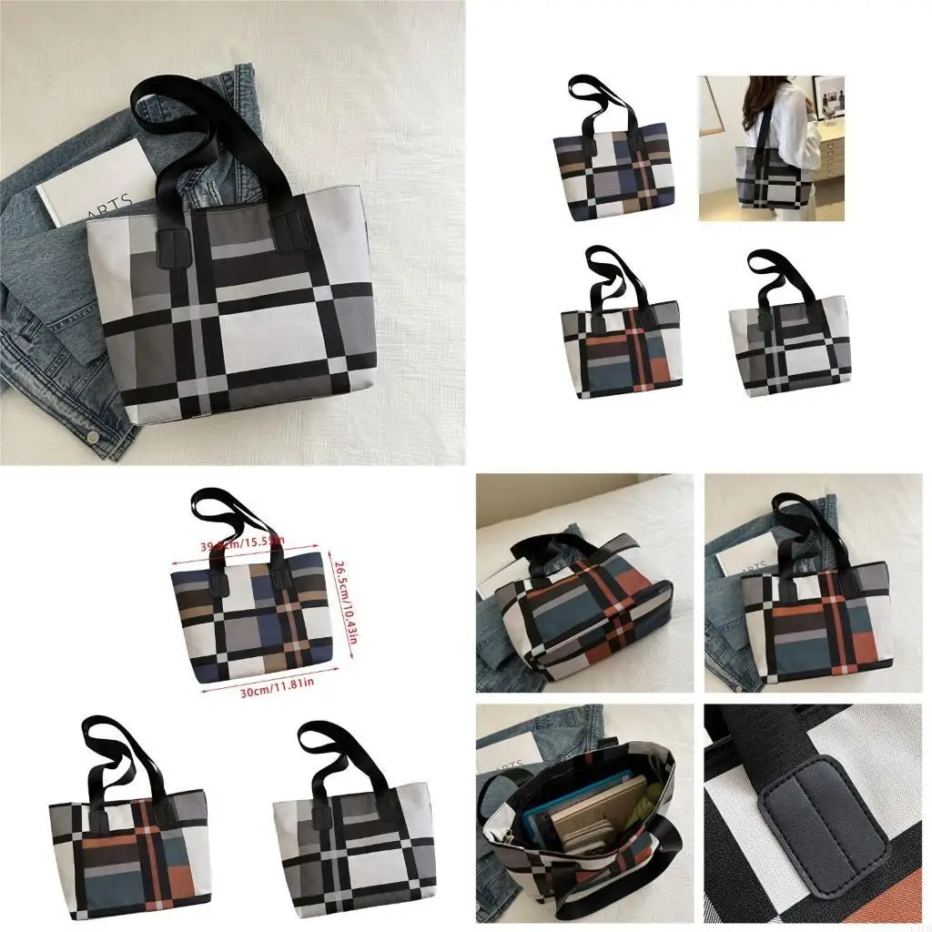 

Женская сумка через плечо большой вместимости, клетчатая дорожная сумка, трендовая повседневная сумка, универсальная сумка для