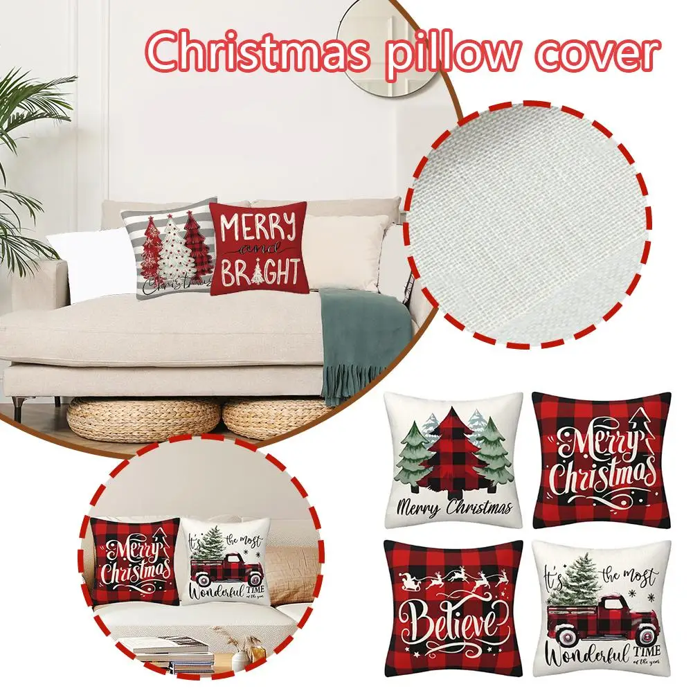 Merry Christmas Trees Mottos Red Throw Pillow Covers Sofa Christmas Soft Exquisite Decoration Cover Pillowcase Cushion Chri B7e4