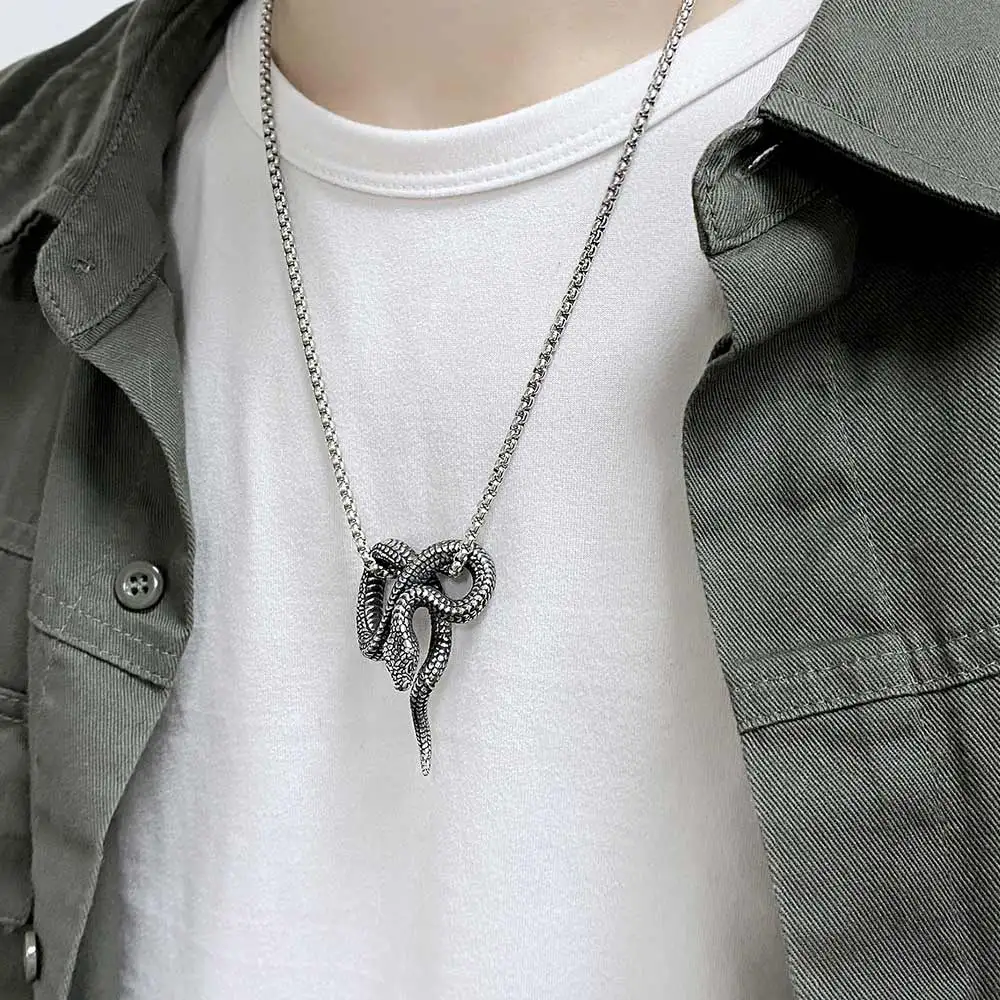 DARHSEN Male Men Statement Necklaces Snake Pendants Fashion Hip hop Jewelry Stainless Steel Box Chain Party Gift