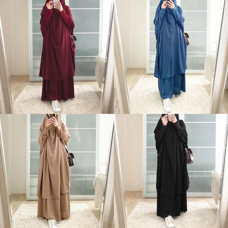 Women Hooded Muslim Hijab Dress Eid Prayer Garment Jilbab Abaya Long Khimar Full Cover Ramadan Gown Abayas Islamic Clothing