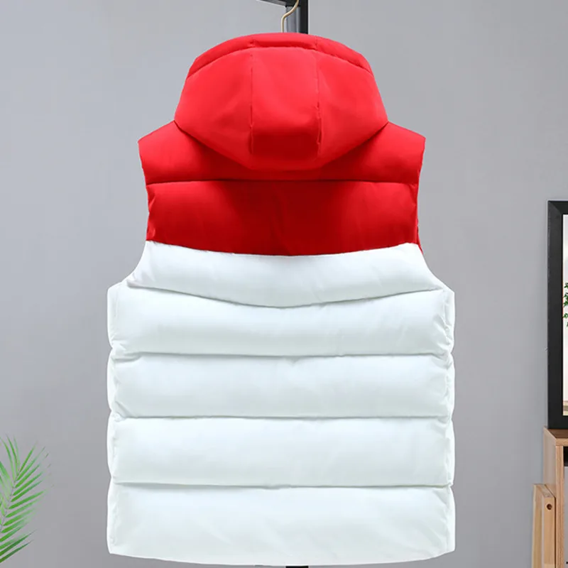 #3616 Winter Sleeveless Jacket Men Spliced Color Outerwear Vest Jacket Zipper Warm Thick Down Cotton Hooded Vest Man Slim Fit