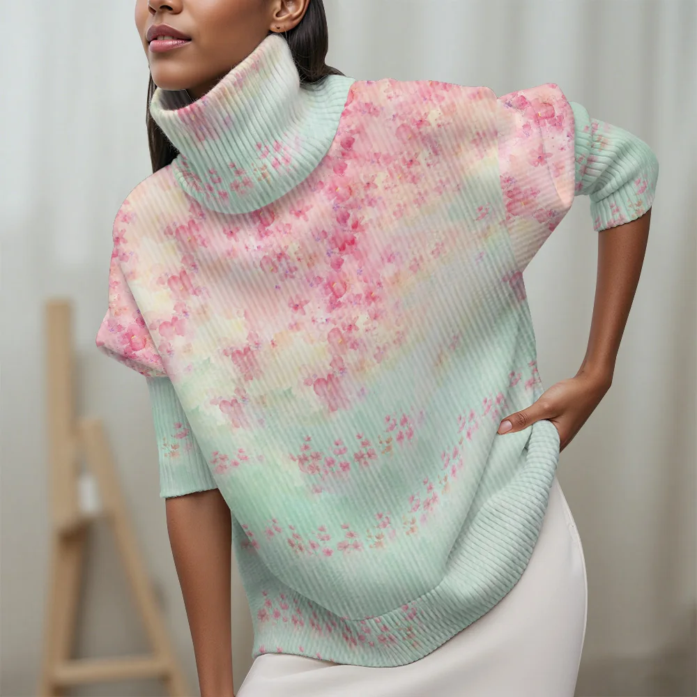 Suéter feminino casual floral elementos florais de cor clara suéter feminino 2025 novo suéter feminino de manga comprida