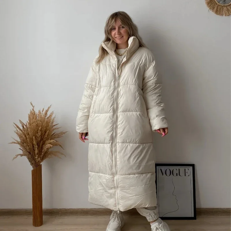 Veste en coton duvet épaissi pour femmes, veste en coton sur le genou, veste en coton de longueur moyenne, version coréenne, hiver 2023