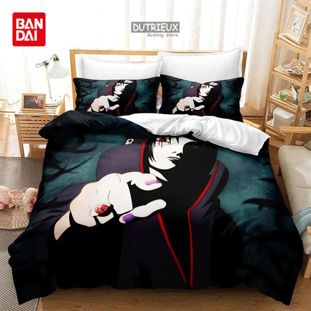 3PCS Uchiha Sasuke Kids Naruto Bedding Set Duvet Cover Quilt Cover Pillowcase Uzumaki Double Size Bedroom Bed Linen Decoration