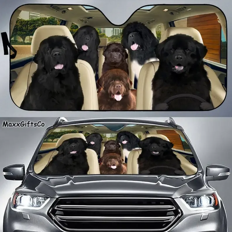 Newfoundland Car Sun Shade, Newfoundland Windshield, Dogs Family Sunshade, Dogs Car Accessories, Car Decoration, Gift For Dad, M