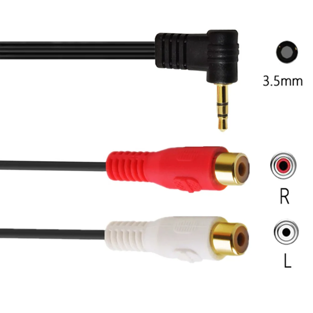 90 Degree Right-Angled 3.5mm Gold 1/8 Stereo Mini Jack Male to 2 Female RCA Adapter Audio (Male to 2 Female)，0.25m/1.5m