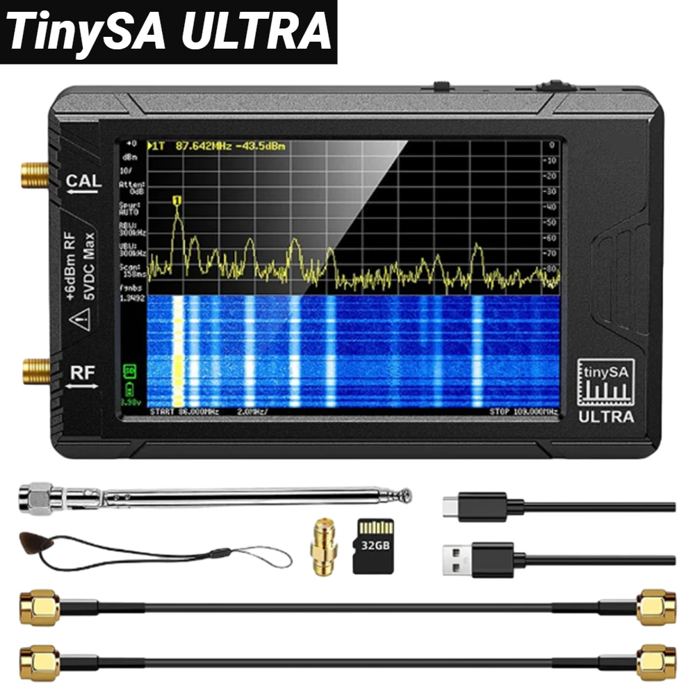 

2.8 Inch Portable Tiny Spectrum Analyzer 100kHz-350MHz 4" Display TinySA ULTRA Generator With 32GB Card Upgraded V0.3.1