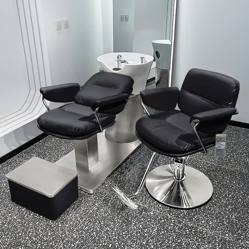Nordic Fashion Shampoo Chairs Ceramic Massage Stainless Steel Barber Shop Shampoo Bed Ergonomics Salon Furniture Silla FYSC
