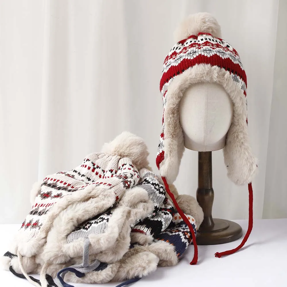 الشتاء الدافئة منفذها قبعة الحرارية محبوك سميكة الصوف إيرفلاب قبعة أفخم يندبروف النساء الشتاء في الهواء الطلق السفر المشي لمسافات طويلة قبعة تزلج