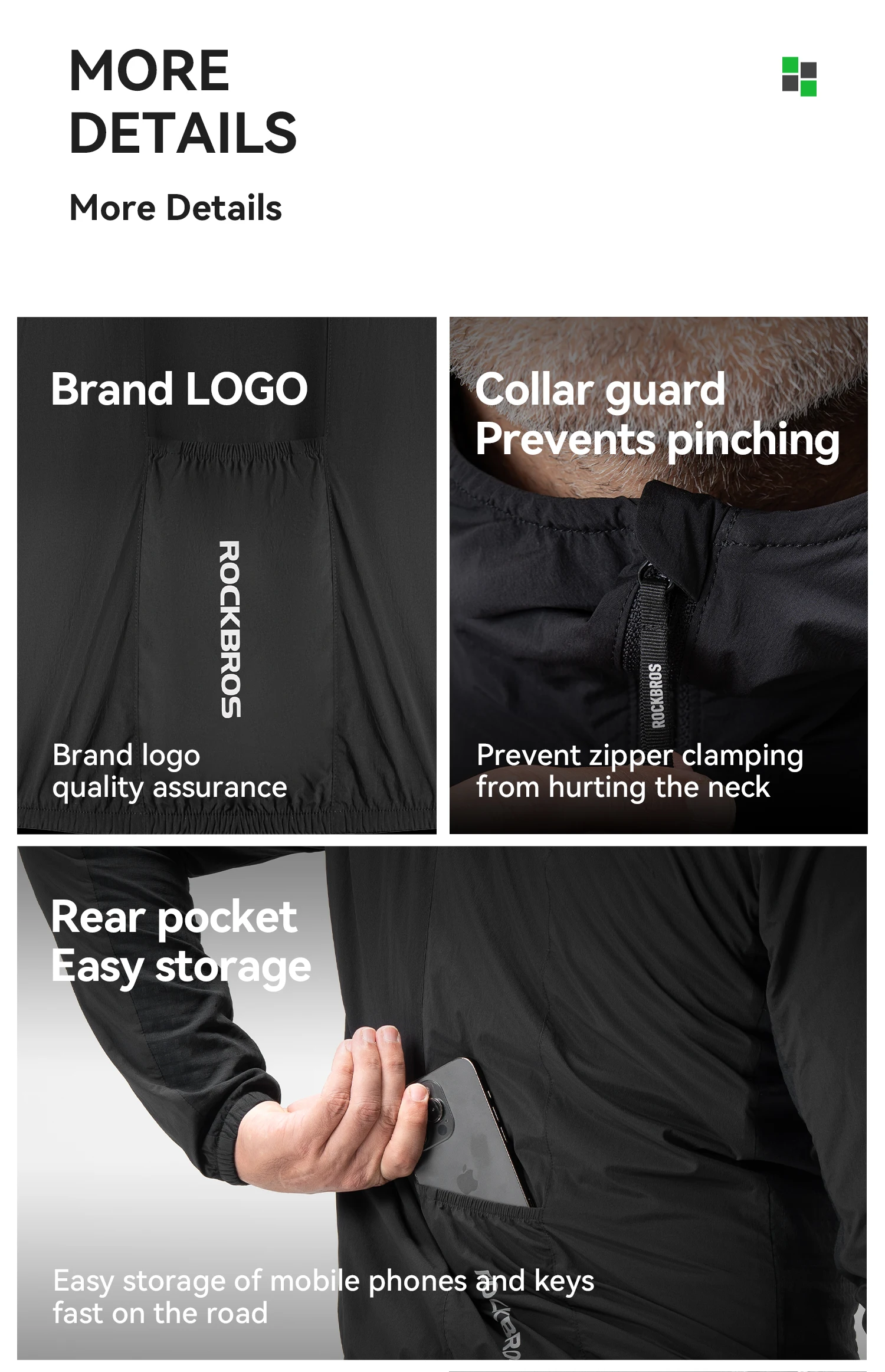 ROCKBROS Fahrradjacke Doppellagig Warm Winter Thermo-Fleece Verschleißfeste Kleidung Langarm mit Tasche Winddicht – Detail 14