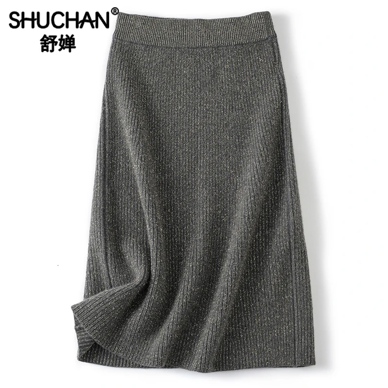 

Thick Warm 100% Cashmere New Winter Sweater Women Office Lady A-LINE Mid-Calf Empire Long Skirts Korean Fashion Clothing