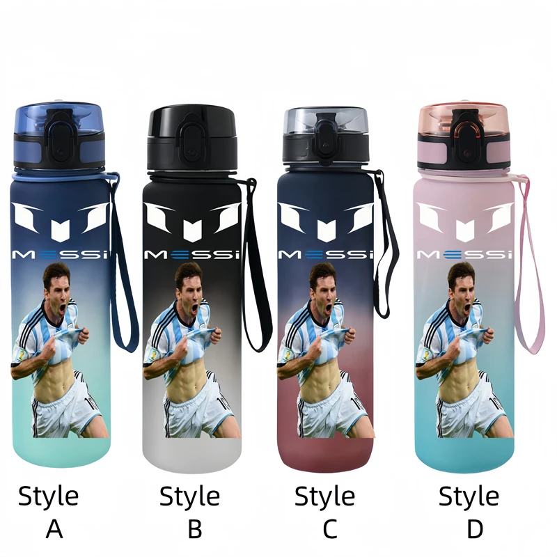 New 650ml Football Star Straw Water Cup Messi  Neymar Portable Outdoor Large Capacity Sports Flip Cover Drinking Bottle