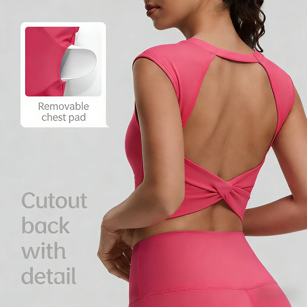 

Women Crisscross Back Yoga Tank Top with Removable Pads, Sleeveless Workout Crop Top, Breathable Athletic Shirt for Fitness