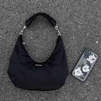 Retro Onderarmtas Kleine Schoudertas Dames Zachte Hobos Y 2K Vrouwelijke Zwarte Portemonnee Mode Spice Meisjes Halve Maan Handtas