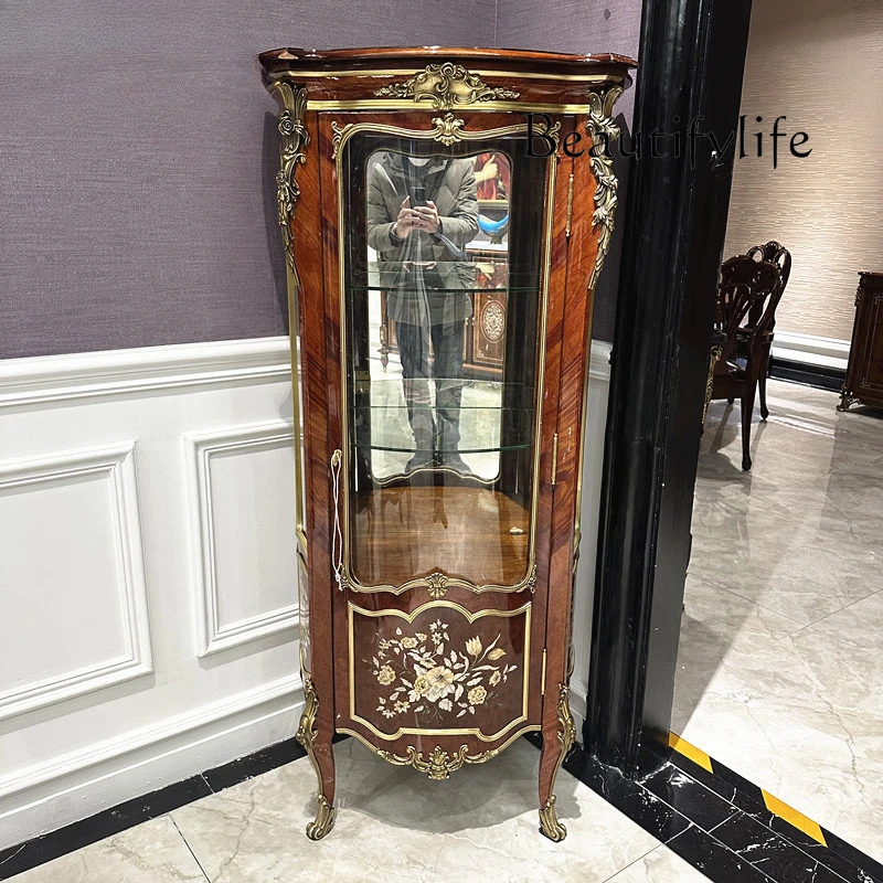 

European single-door wine cabinet villa classical English wine cabinet solid wood corner inlaid shell decorative cabinet