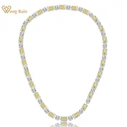 Wong Rain 100% 925 Sterling Silver Emerald Cut Citrine High Carbon Diamonds Gemstone Tennis Chain Pendant Necklace Fine Jewelry