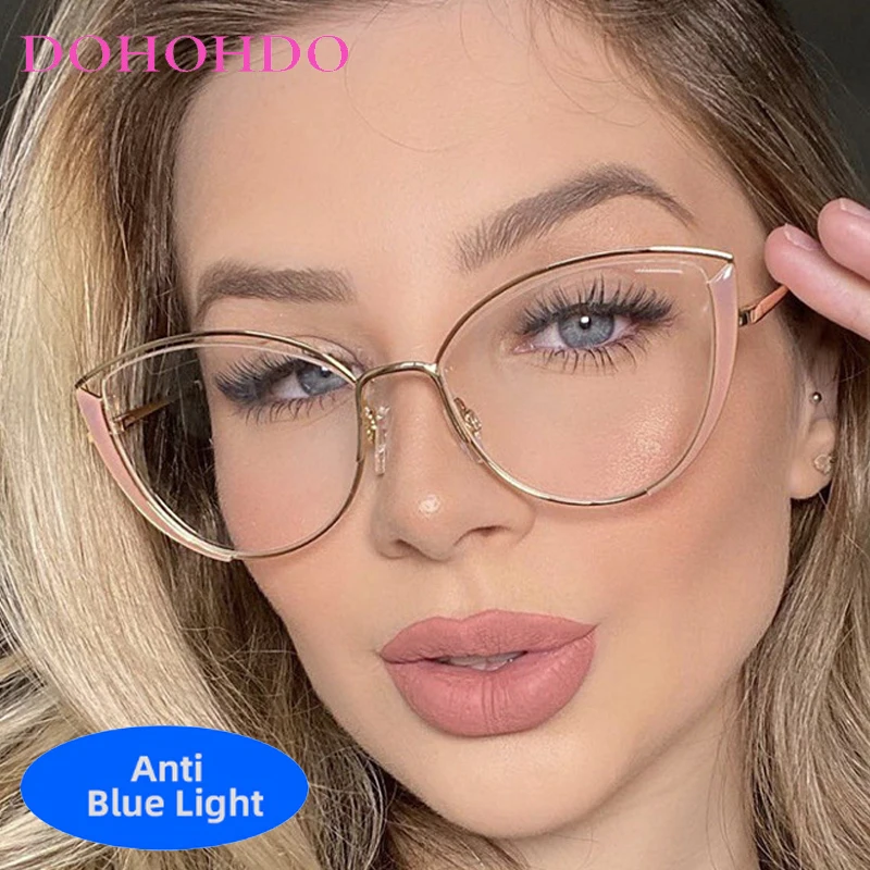 

Vintage Trendy Brand Designer Metal Cat Eye Blue Light Blocking Glasses Optical Glasses Men Women Computer Gaming Glasses Очк