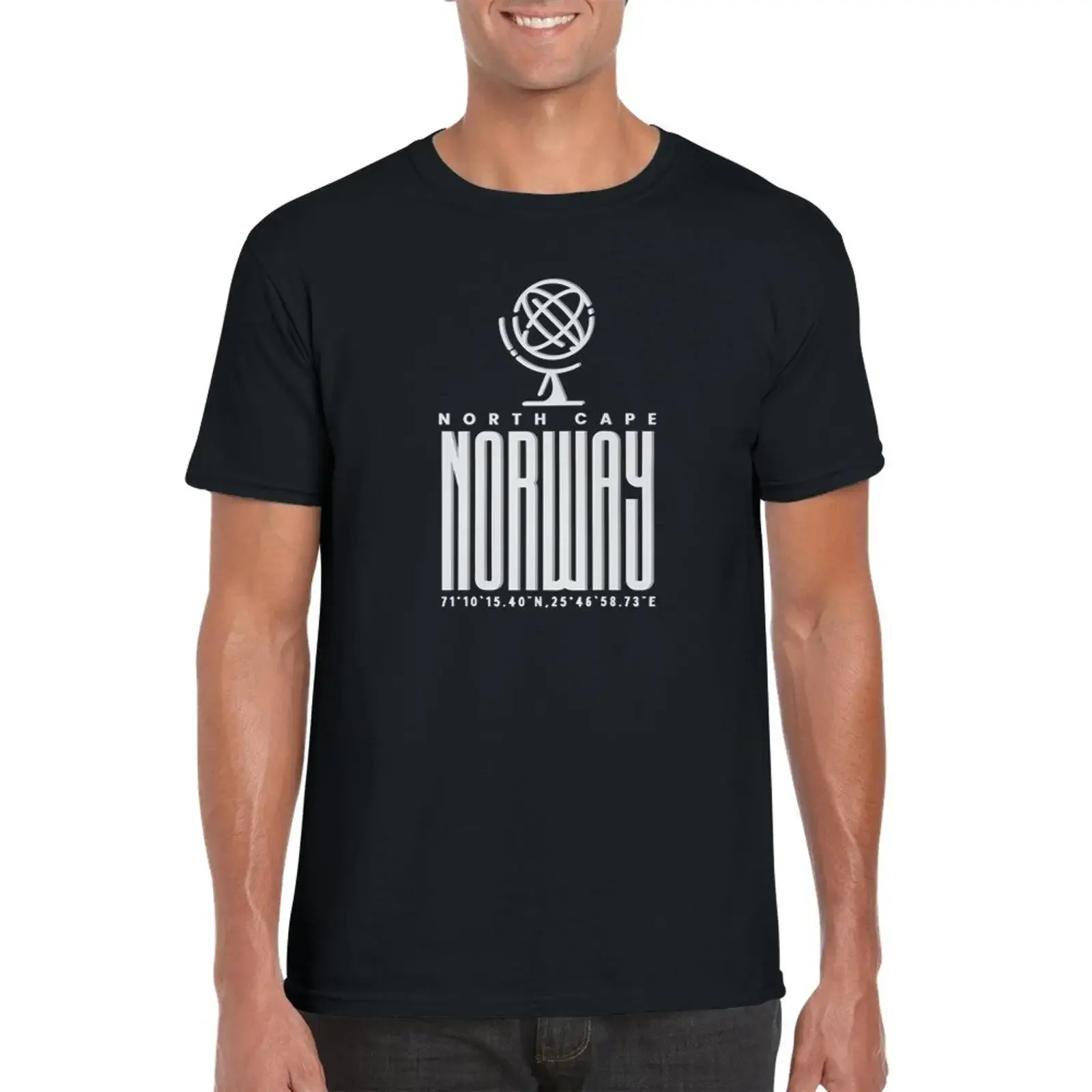 T Shirt Norway North Cape Souvenir Coordinates Round Neck Font vintage Washed Comfortable homme Casual Unisex Slightly Stylish