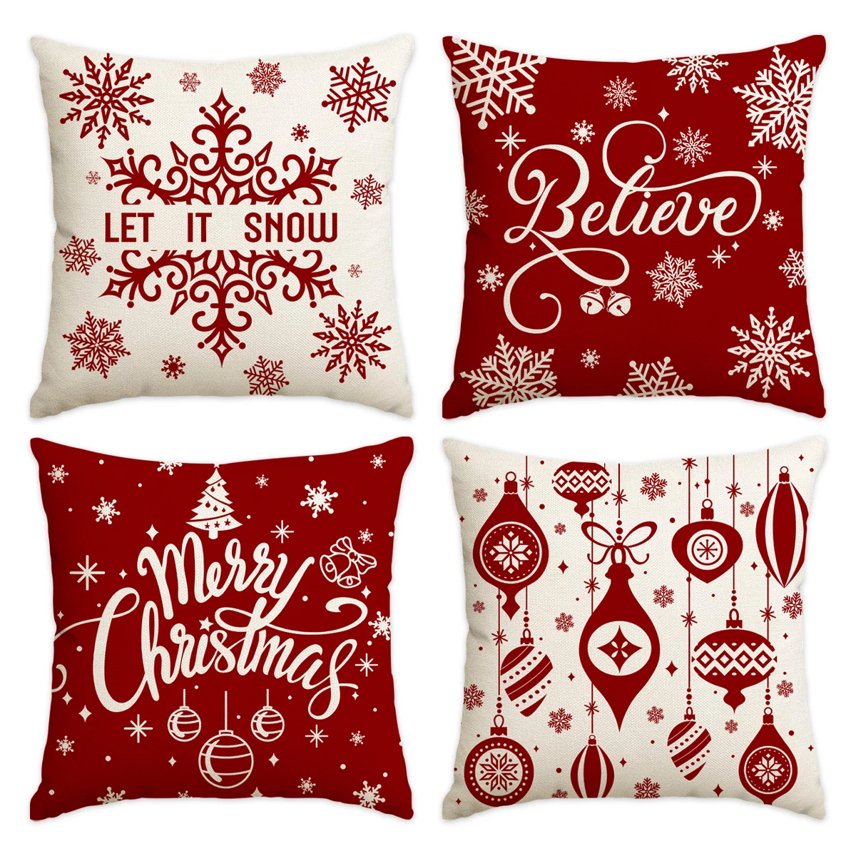 1/4pcs red Christmas pillowcase, snowflake Christmas ball pendant pattern cushion cover, winter holiday home decoration