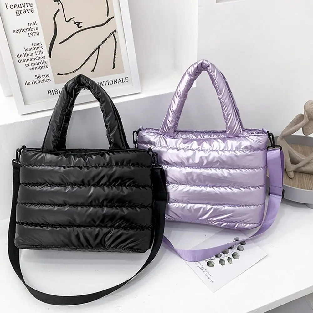 New Puffer Tote Bag for Women Quilted Puffy Handbag Lightweight Down Cotton Padded Shoulder Bag Down Padding Crossbody Handbag