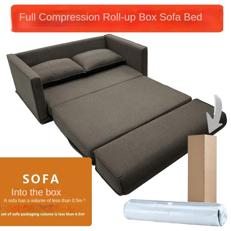 Vacuum compression small folding dual-purpose sofa bed, living room, apartment, study, double expandable fabric sofa