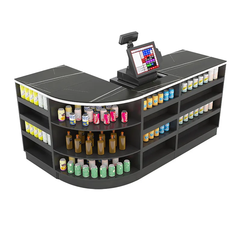 Reception Desk Modern Integrated Corner Design for Store for Supermarket Sturdy Construction, Cashier Checkout Counter