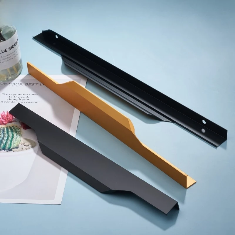 Modern Thumb Push Concealed Handle, Extra Long Recessed Cabinet Handles, Hidden Flush Hardware for Kitchen Drawers & Wardrobes