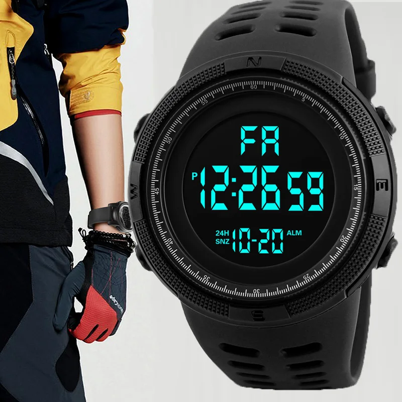 YIKAZE Men's Digital Watch Military Sports Wristwatch 49mm Dial LED Electronic Watches Student Multifunction Sport Watch Clock