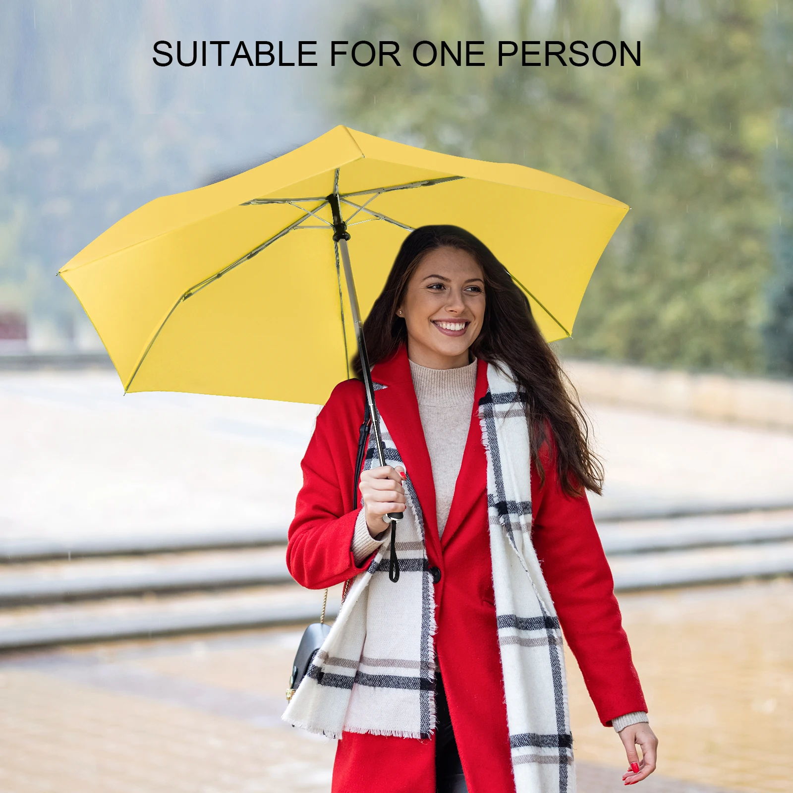 Superior Waterproof Portable Perfect Size Yellow Special Adults 6 Ribs Plastic Handle Auto Open Close 21inch 3Fold Flat Umbrella