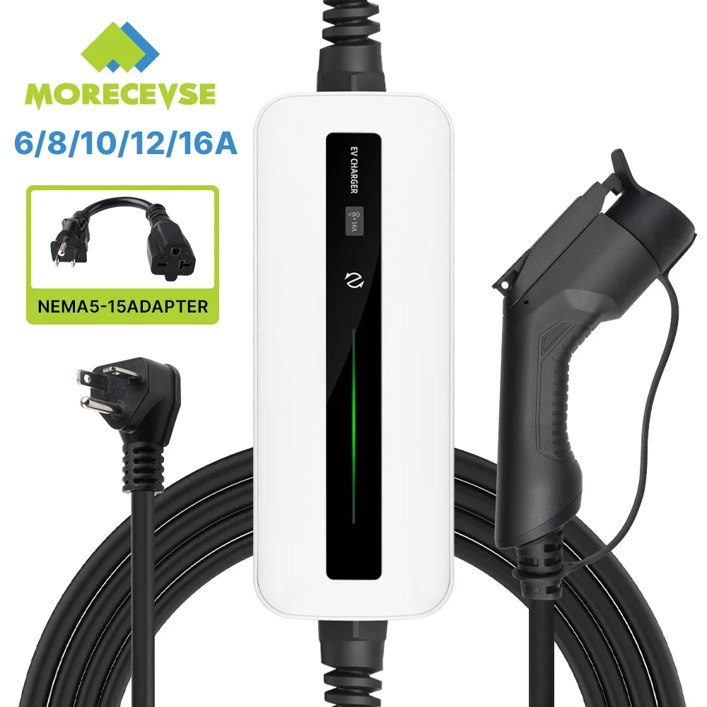 Morec EV Charger Type1 3.6KW 6/8/10/12/16A Portable Charging Box NEMA6-20 with NEMA5-15 Adapter EV Charging Cable 6 Meters