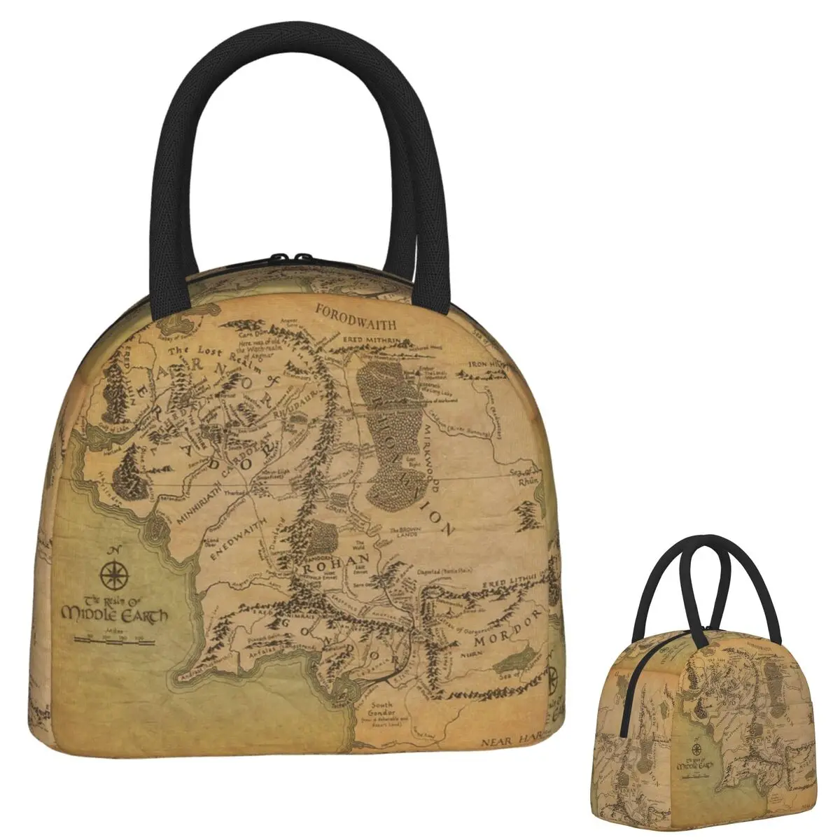 

"Lord's Ring" Map Lunch Bags Insulated Bento Box Waterproof Lunch Tote Resuable Picnic Bags Cooler Bag for Woman Student Work