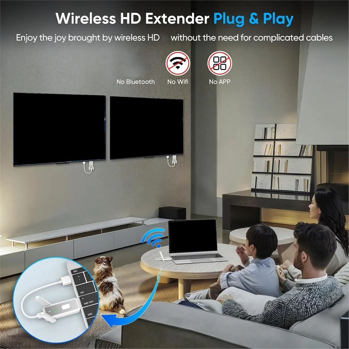Wireless Transmitter and 2 Receivers Set 500 FT Range 2.4G+5G Plug & Play 1080P HD Audio and Video Transmission