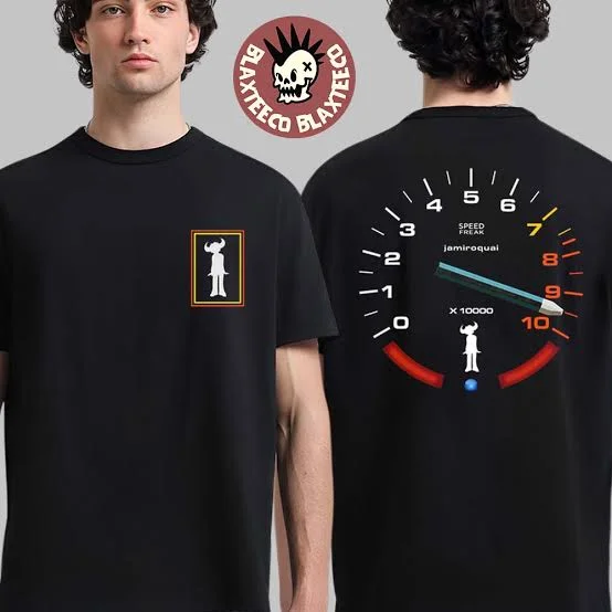 Jamiroquai The Heels of Steel Tour Pattern T-shirt Men's Front and Rear Printed Rock Band Retro Concert Tour Street Comfort