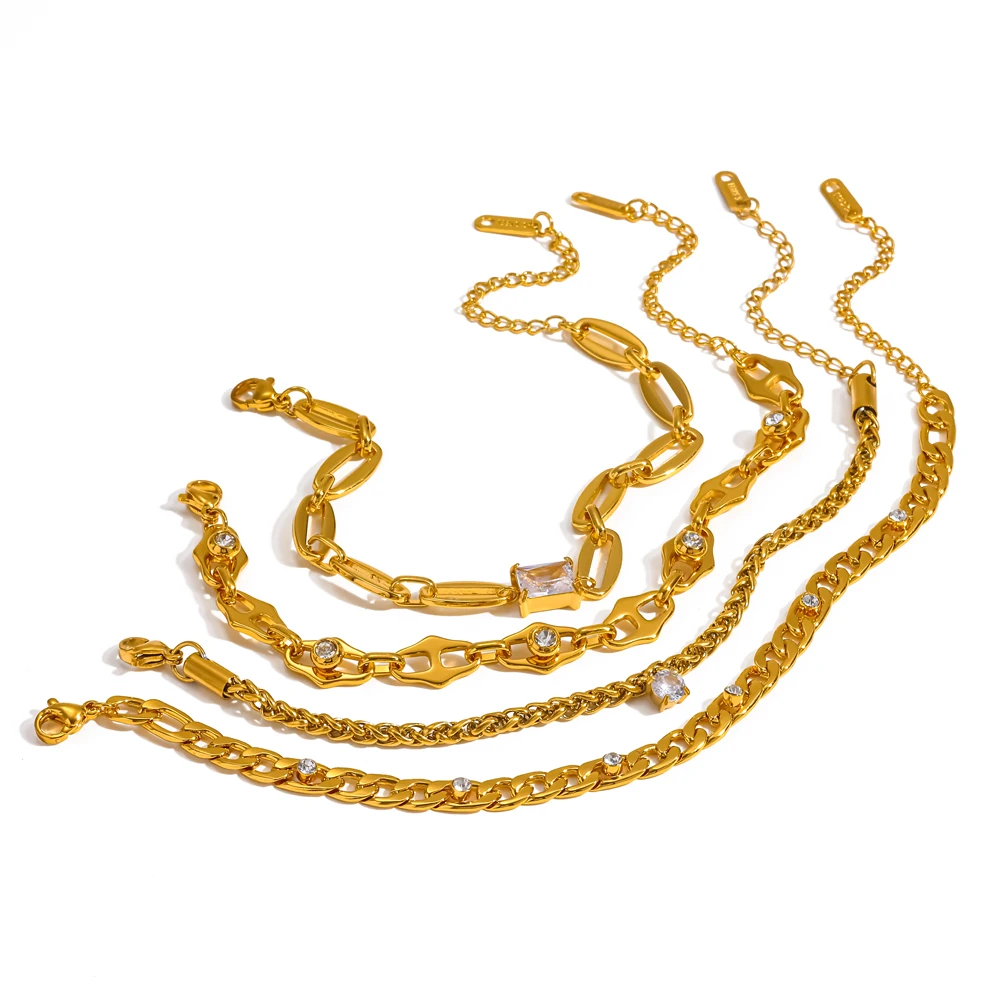 Modisches Design Edelstahl-Armband mit Weißem Zirkon-Besatz, 18K Goldfarben Beschichtet, Wasserdichter Schmuck als Geschenk – Detail 1