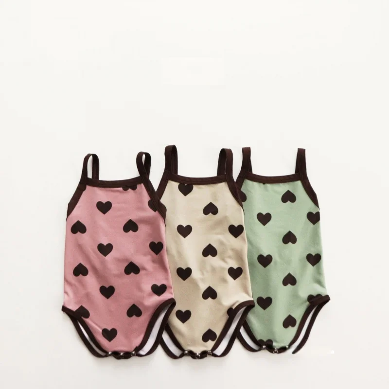 

Newborn Baby SwimsuitinsSummer Baby Girl Cute Heart Strap One-Piece Triangle Swimsuit with Hat
