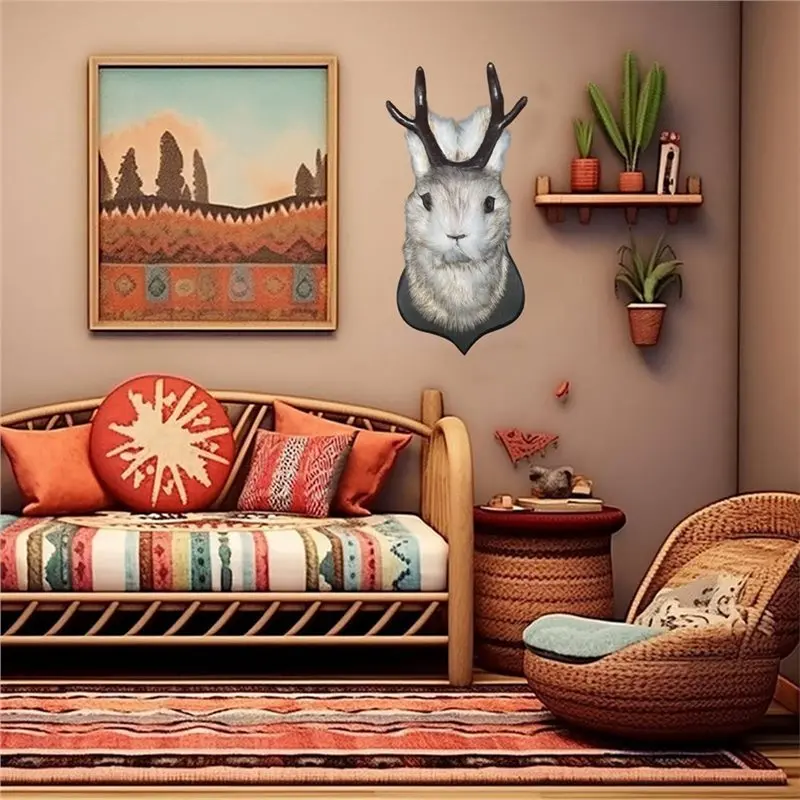 AT19-Gift Bunny Head Antlers Wall Hanging Decoration Wall Hanging Decoration Realistic Head Wall Mount Art Ornaments Deco