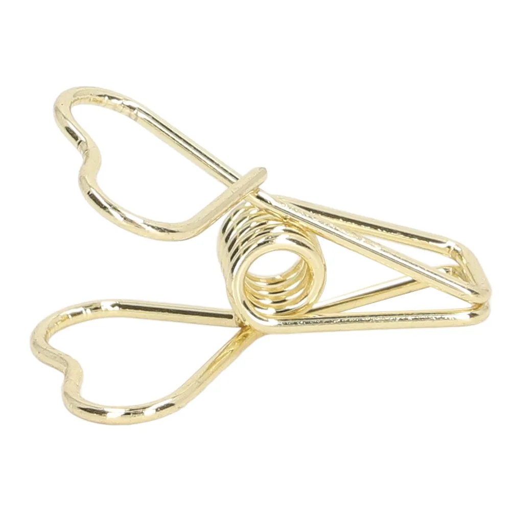 100Pcs Gold / Silver Binder Clips Long Tail Shape Heart Style Mini Paper Clips Mini 28*15mm Small Binder Clips