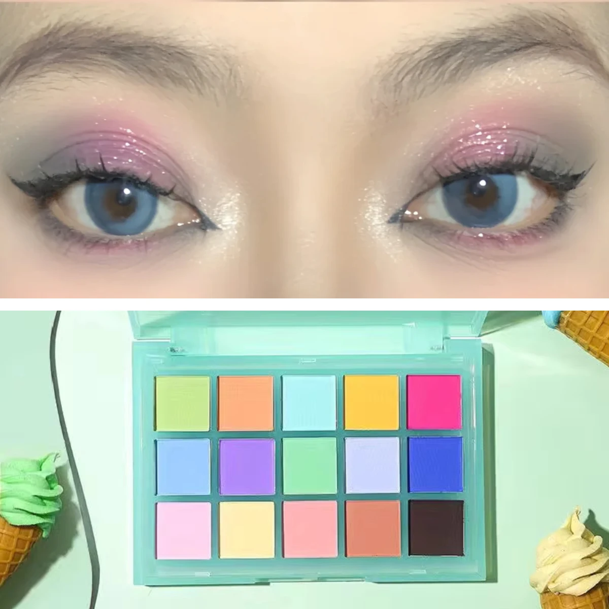 

Ucanbe 15-цветная палитра теней для век в стиле макарон, многоцветная матовая отделка, игривое исполнение, Радужный дофамин, сценический макияж, 10,8 г