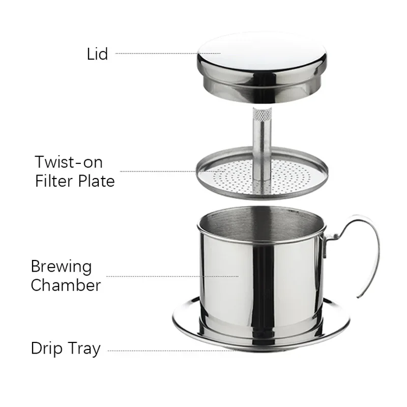 Vietnamese Phin Coffee Drip Cup Filter 304 Stainless Steel Traditional Vietnam Coffee Maker Coffee Brewing Tool for Office Home