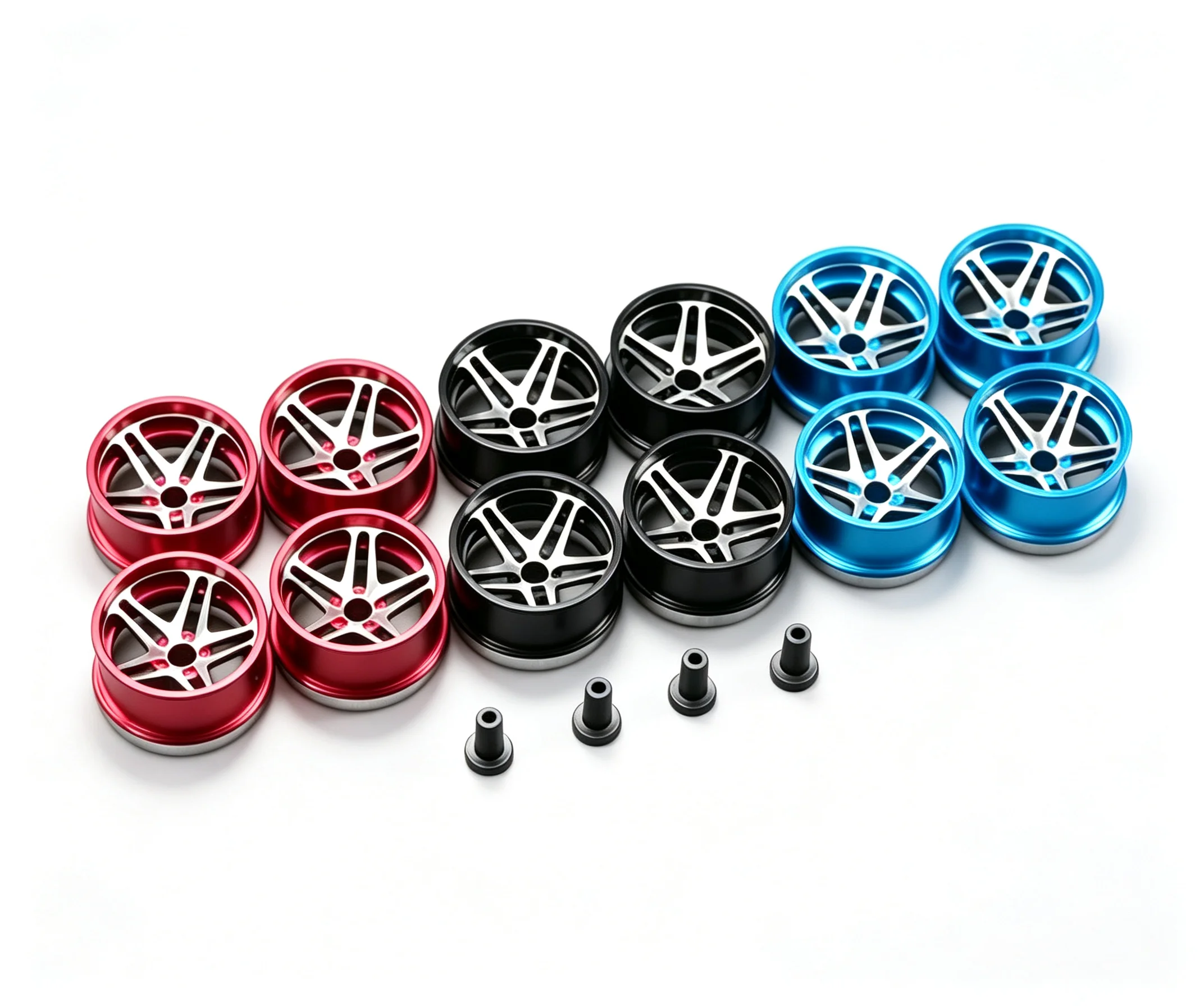 4Pcs Lightweight 5-Spoke Aluminum Alloy Colored Wheels Medium Diameter with Lock Nuts for Tamiya Mini 4WD Upgrade Parts