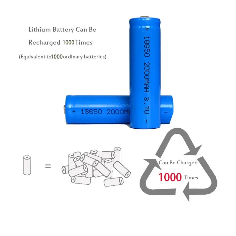 18650 Li-ion Rechargeable Battery 3.7V 2000mAh ICR Cell For Headlamp Mini Fan Laser Pointer Flashlight, Stable Device Power