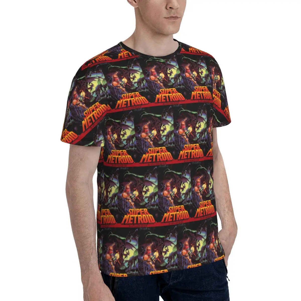 Super Metroid Large Game T-Shirt for Men Cotton T Shirts Men's Short Sleeve O-Neck Summer Clothes Tops