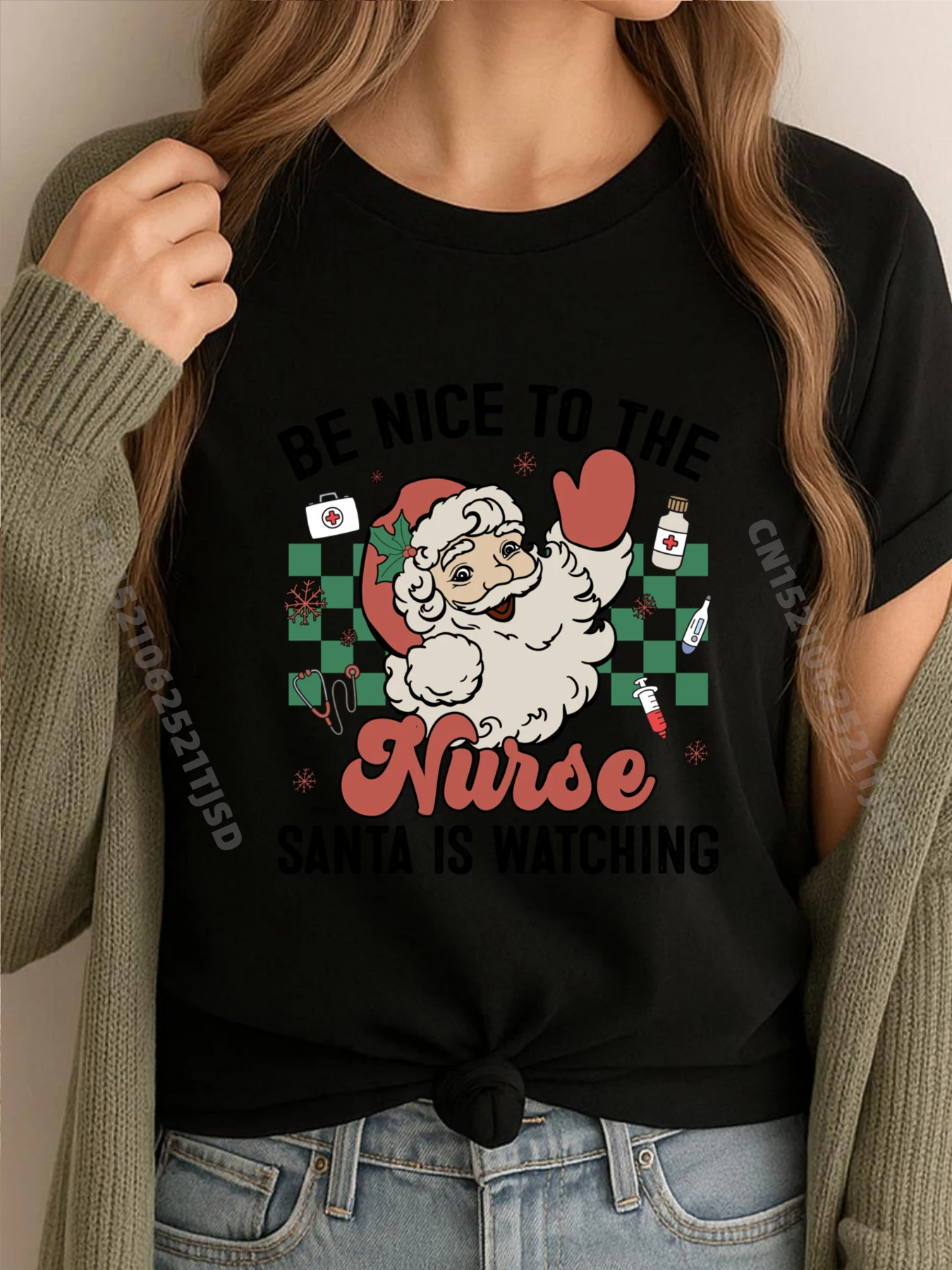 

Nurse Christmas Be Nice To The Nurse Santa Is Watching Funny Shirt Harajuku
