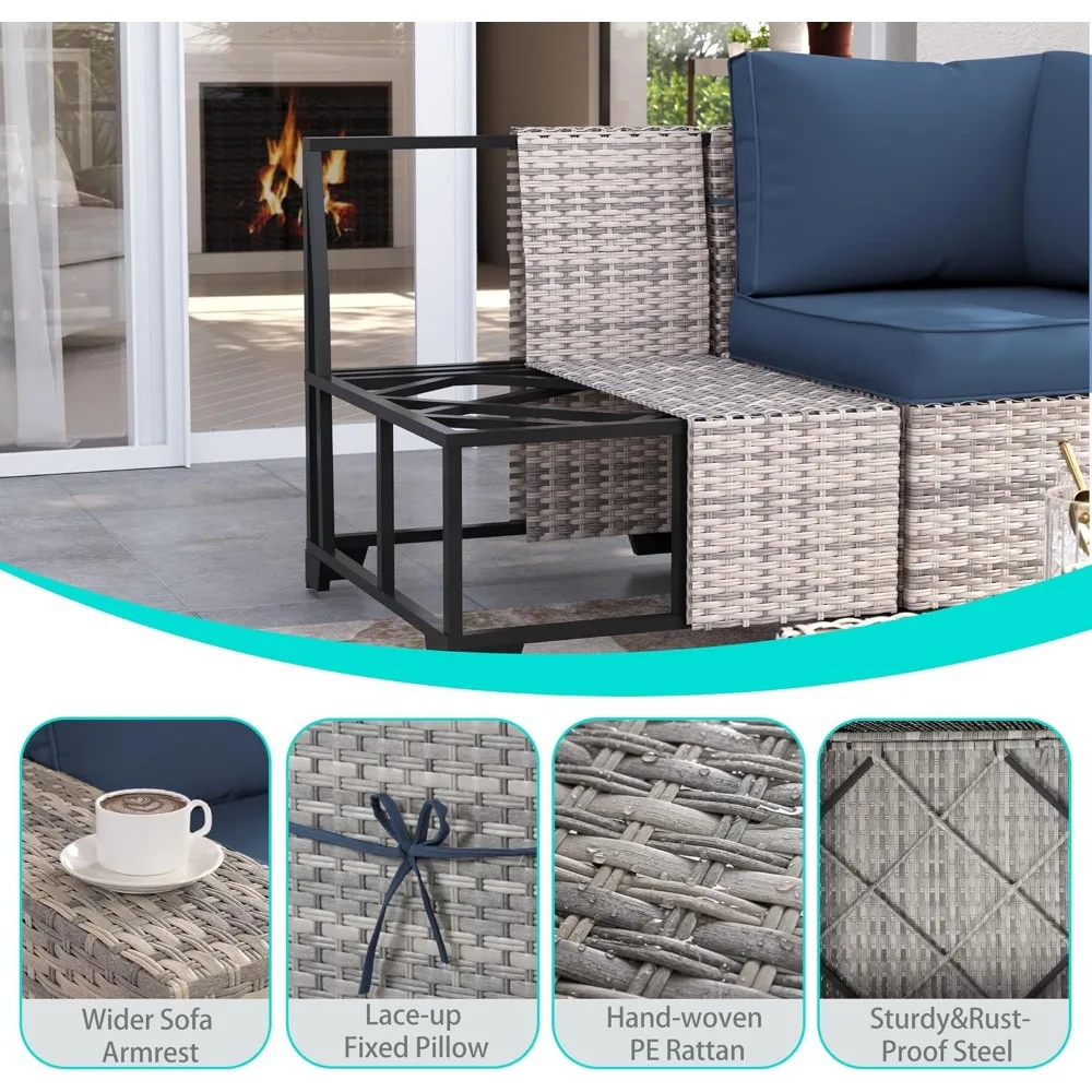 مجموعة أثاث الفناء الخارجي للكرسي الدوار المتأرجح مع أريكة مقطعية من الخوص ومنطقة للمحادثة