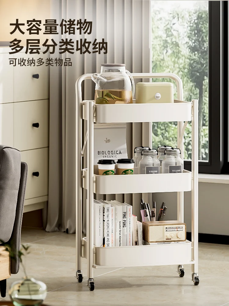 

Foldable bookshelf, small cart, storage rack, floor to floor mobile with wheels, bedroom snack rack, kitchen storage rack